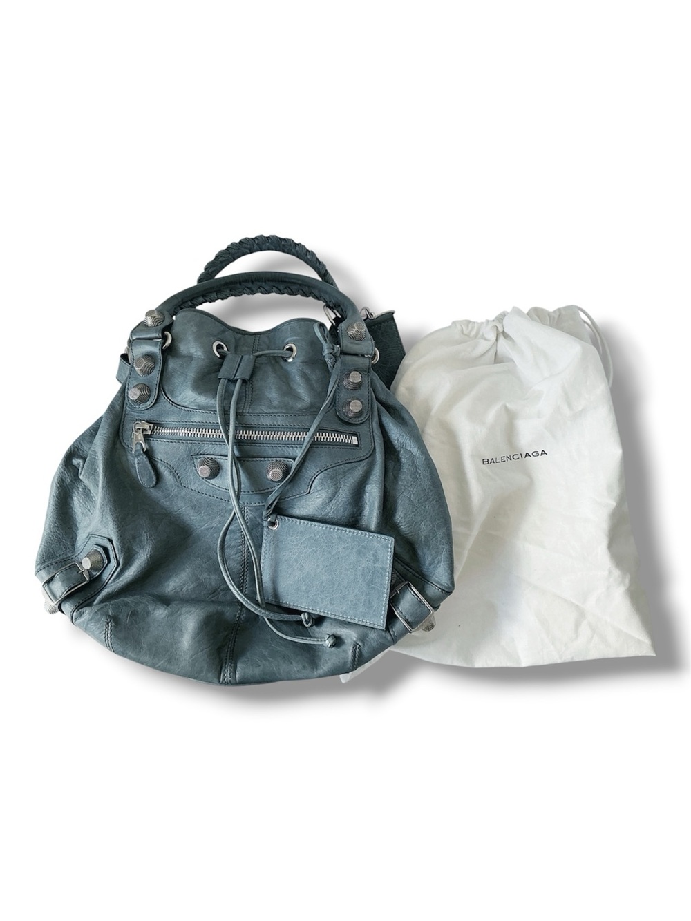 Balenciaga Lambskin Leather Giant 21 Silver PomPon Bag in Tempete
